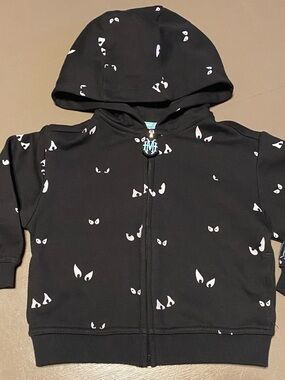 Disney Haunted Mansion Hoodie Toddler Size 2 Black Zip Up Spooky Eyes Print